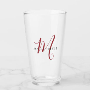 Verre Élégant Monogramme moderne de script rouge