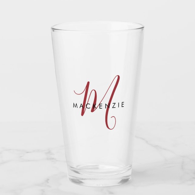 Verre Élégant Monogramme moderne de script rouge (Devant)