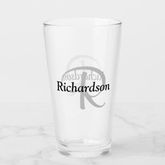 Verre Élégant Noir Argent Personnalisé Nom Monogramme