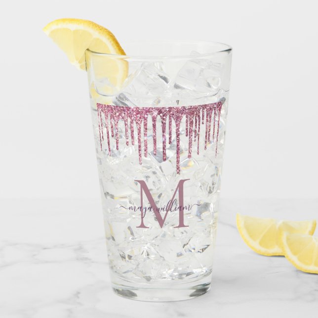 Verre Élégant Rose de Parties scintillant Monogramme (Devant glace)