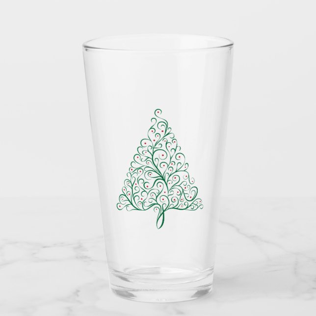 Verre Élégante calligraphie rouge et verte Arbre de Noël (Devant)
