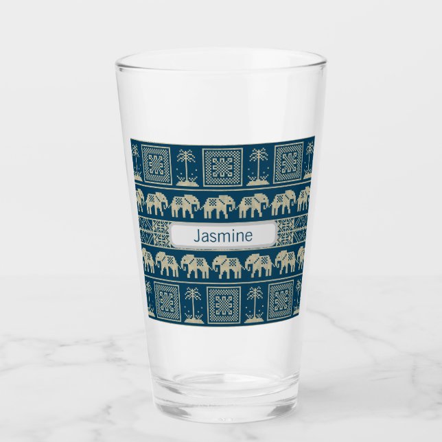 Verre Eléphant et arbres tribaux Personnalisé (Devant)