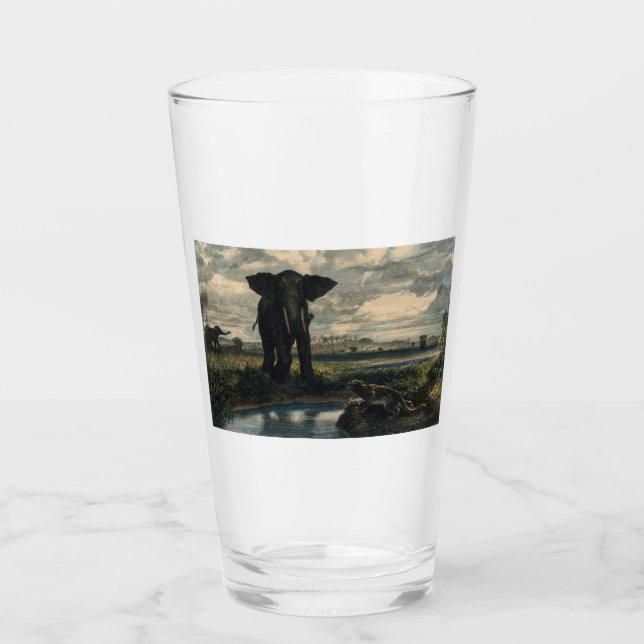 Verre Eléphants et panthère dans le désert indien (Devant)