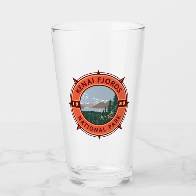 Verre Emblème de compass rétro du parc national Kenai Fj (Devant)