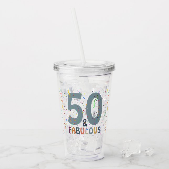 Verre En Acrylique 50 ans et Fabuleux Anniversaire Confettis Typograp (Devant glace)