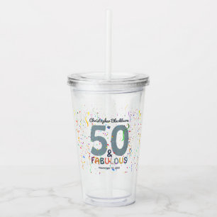 Verre En Acrylique 50 ans et Fabuleux Bleu Joyeuse Fête d'anniversair