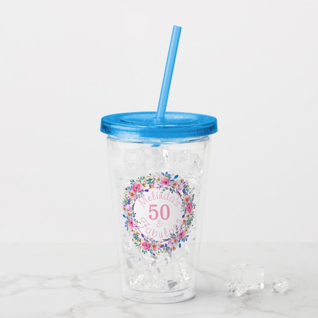 Verre En Acrylique 50 et Fab Garden Party Anniversaire Accessoires (Dos glace)
