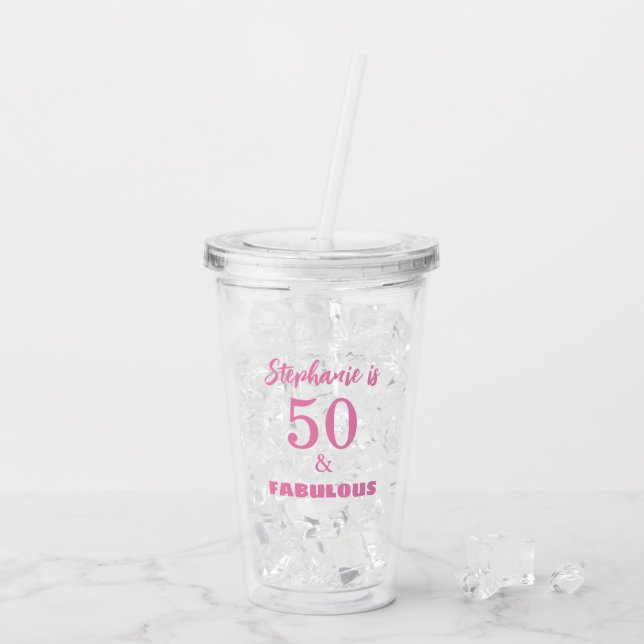 Verre En Acrylique 50 Fabuleux Anniversaire Nom Monogram Cadeau Favor (Dos glace)
