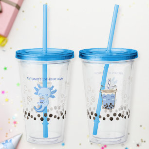 Verre En Acrylique Adorable Bleu Axolotl Boba Thé de Lait