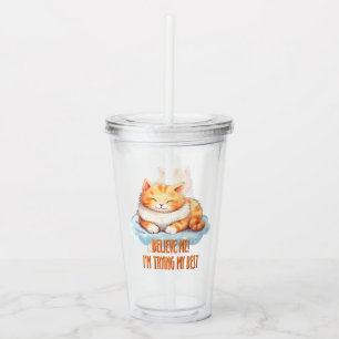 Verre En Acrylique Adorable Tabby Orange Chat - Je tente mon meilleur