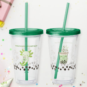 Verre En Acrylique Adorable Vert Axolotl Boba Thé de Lait
