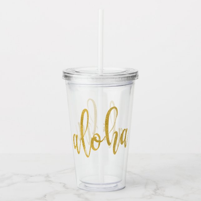 Verre En Acrylique Aloha Faux Gold Brossé Script Beach Party (Devant)