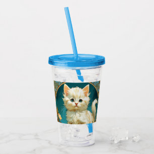 Verre En Acrylique Alphonse Mucha Art Nouveau Chat Blanc