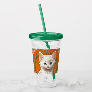 Verre En Acrylique Alphonse Mucha Art Nouveau Kitten blanc