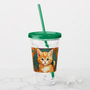 Verre En Acrylique Alphonse Mucha Style Chat orange