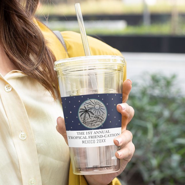 Verre En Acrylique Amis Vacances Filles tropicales Voyage Palmiers (Créateur téléchargé)