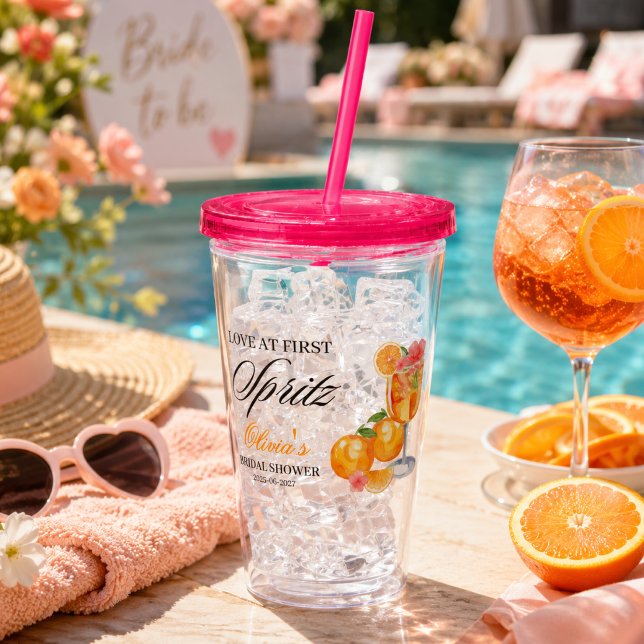 Verre En Acrylique Amour au Premier Spritz : Fête de Mariage (Love at First Spritz Bridal Shower Acrylic Tumbler)