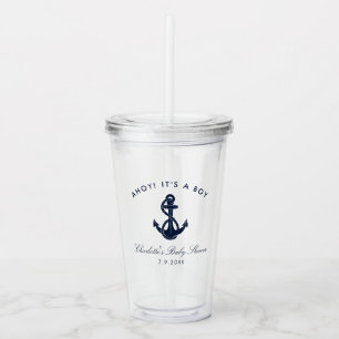 Verre En Acrylique Ancre bleue marine Baby shower côtier nautique
