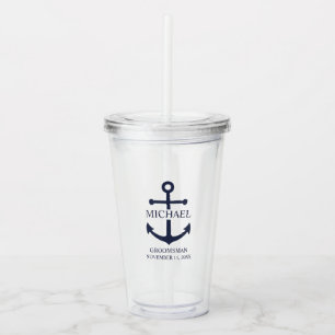 Verre En Acrylique Ancre Bleue marine Nautique Groomsmen personnalisé