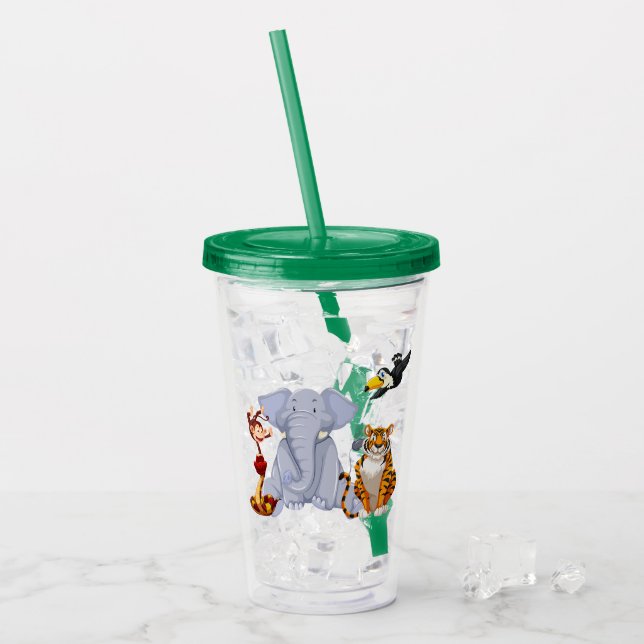 Verre En Acrylique Animaux de la jungle : éléphant, tigre, singe (Devant glace)