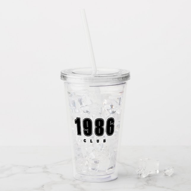 Verre En Acrylique Année personnalisée - Club 1986 - simple noir (Devant glace)