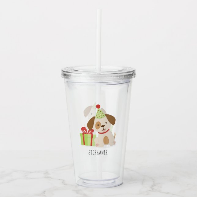 Verre En Acrylique Anniversaire du Chiot mignon (Devant)