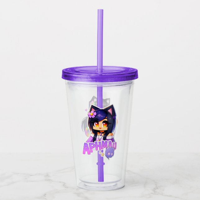 Verre En Acrylique Aphmau, Coupe d'Anniversaire, Meemeows, Chat Viole (Devant)