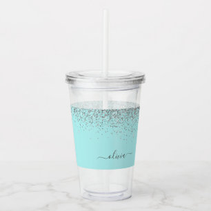 Verre En Acrylique Aqua bleu Turquoise Parties scintillant argent Mon