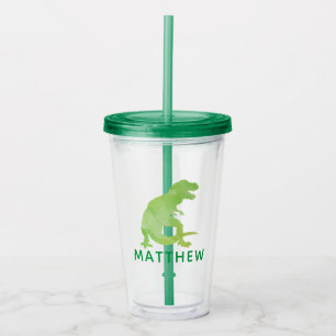 Verre En Acrylique Aquarelle Dinosaure Enfants T-Rex vert personnalis