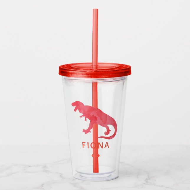 Verre En Acrylique Aquarelle Dinosaure Kids Personnalisé Dino Rouge (Devant)