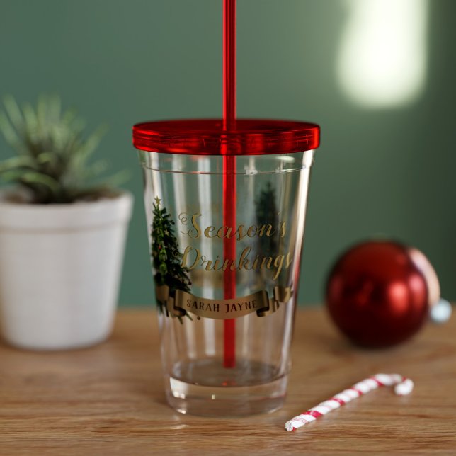 Verre En Acrylique Arbre de Noël Nom personnalisé Paruline acrylique (Add your name to this christmassy tumbler.  Makes a lovely Christmas gift! Have a very merry one!)