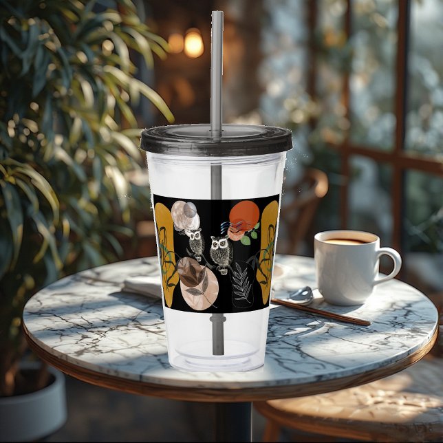 Verre En Acrylique Art moderne Boho Bohemian Nature Chouettes d'oisea (Modern Art Boho Bohemian Nature Bird Owls Abstract Acrylic Tumbler)
