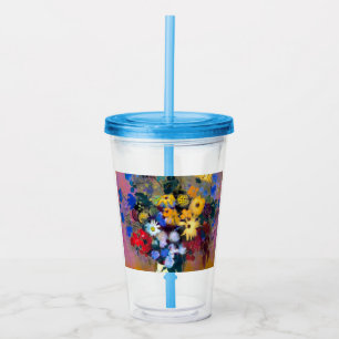 Verre En Acrylique Art vintage, vase blanc avec fleurs, Odilon Redon