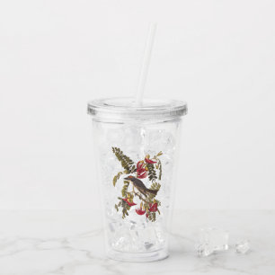 Verre En Acrylique Audubon's Grey Tyrant Bird with Pink Flowers