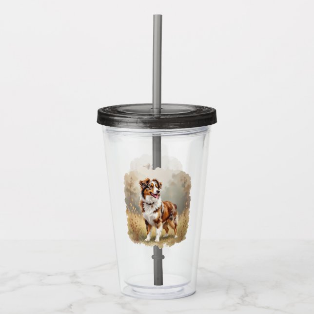 Verre En Acrylique Australian Shepherd Dog Red Merle Aussie (Devant)