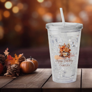 Verre En Acrylique Automne Floral Cottage Core Teacup Anniversaire Te