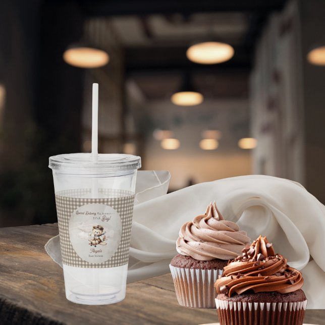 Verre En Acrylique Avion Teddy Bear Baby shower de livraison spécial ("Special Delivery Via Airmail . . . It's A Boy!" Teddy Bear | Airplane Baby Shower Acrylic Tumbler)