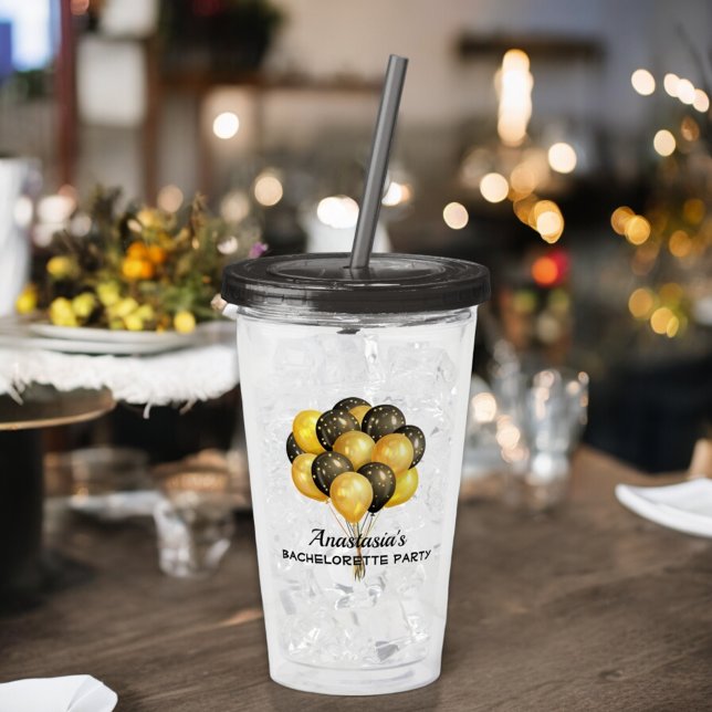 Verre En Acrylique Bachelorette Party Black Gold Ballons personnalisé (Créateur téléchargé)