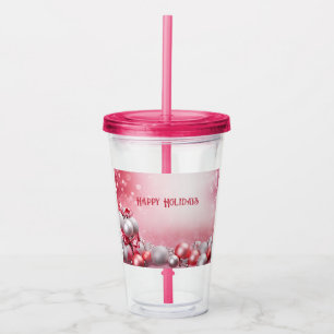 Verre En Acrylique Balle de Noël rose blanc Vacances Tumbler acryliqu