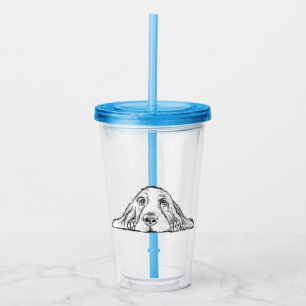 Verre En Acrylique basset hound noir blanc yeux de chiot simple