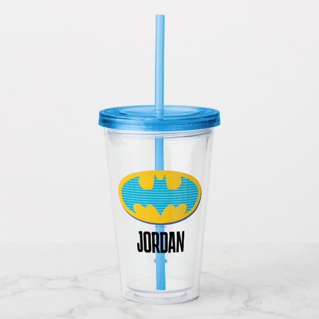 Verre En Acrylique Batman | Symbole Cyan Stripes (Devant)