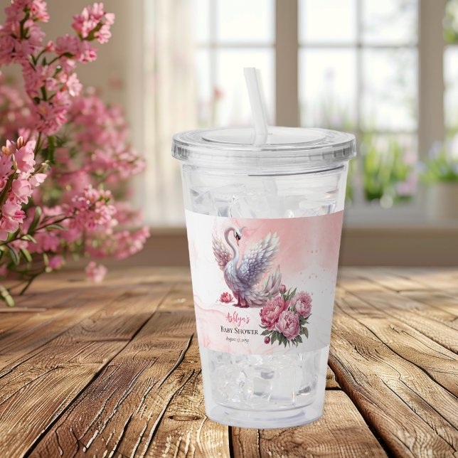 Verre En Acrylique Beau Swan rose Floral Baby shower fille (Beautiful Swan Pink Floral Peonies Girl Baby Shower Acrylic Tumbler)