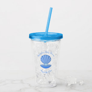 Verre En Acrylique Bébé bleu Coquille d'huîtres et Baby shower Pearl