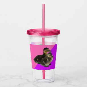 Verre En Acrylique Bébé Canards sur framboise rose et sorbet pourpre