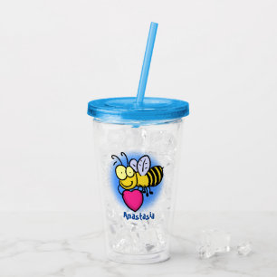 Verre En Acrylique Belle abeille drôle avec dessin animé du coeur