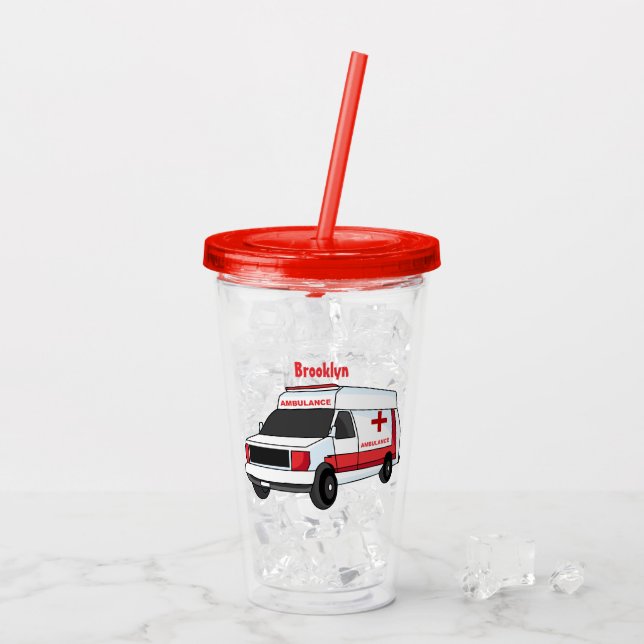 Verre En Acrylique Belle ambulance rouge caricature van (Dos glace)