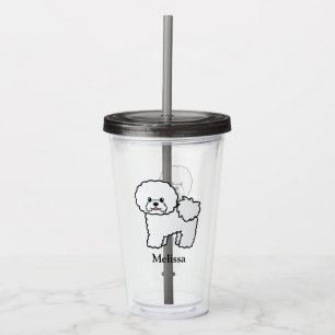 Verre En Acrylique Bichon Frise Chien de Dessin Animé Mignon Avec Nom