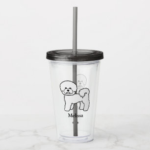 Verre En Acrylique Bichon Frise Chien de Dessin Animé Mignon Avec Nom