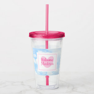Verre En Acrylique Bleu clair et rose Coeur bébé fille Douche