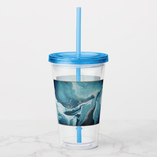 Verre En Acrylique Bleu Marbre Turquoise Look Acrylique Tumbler (Devant)